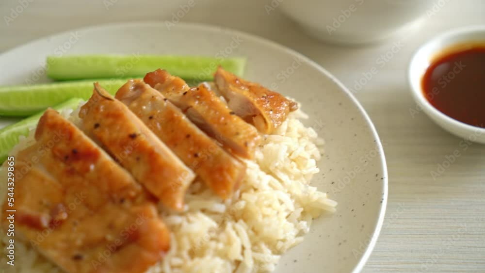 Grilled Chicken with Steamed Rice in Hainan style Grilled Chicken with Steamed Rice in Hainan style