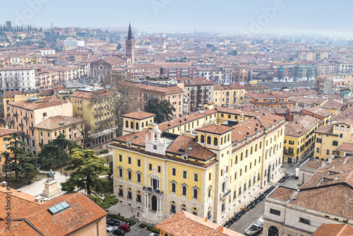 Aerial view of the historic center of Verona with beautiful churches