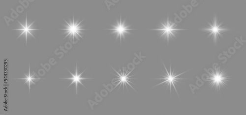 Set of sparkling stars.Glow effect. Christmas concept. Festive lights. PNG image photo