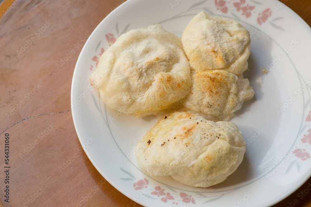 Fried mochi traditional japanese sweet food dessert rice flour with azuki