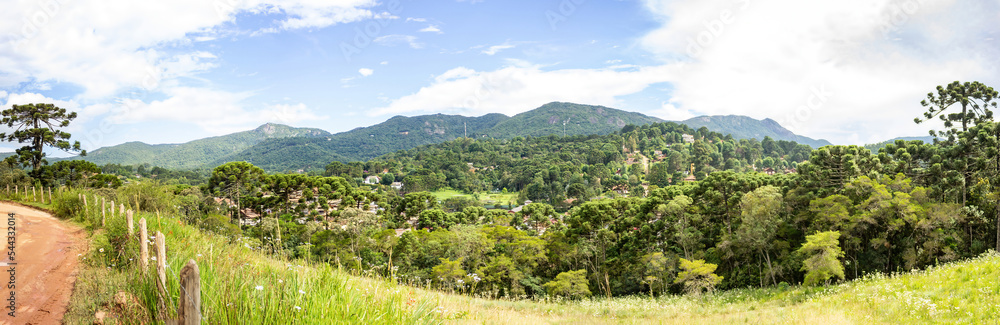 Panoramic view of the village of Monte Verde, Minas Gerais. Village with mountains and nature adventure trails and events.