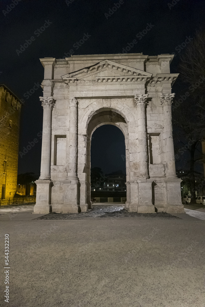 The Arch of Gavi in Verona illuminated at night