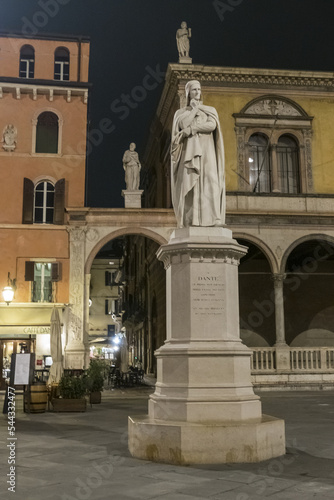The beautiful Square Dante in Verona illuminated at night