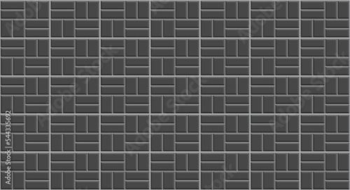 Seamless tile wall. Brick subway floor. Black metro background. Ceramic pattern. Kitchen backsplash. Cement texture. Old rectangle brickwall. Apron faience print. Vector illustration