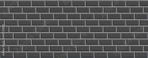 Brick wall pattern. Black ceramic outline grid. Seamless metro background. Kitchen backsplash. Apron faience print. Cement texture. Old rectangle brickwall. Vintage stone surface. Vector illustration