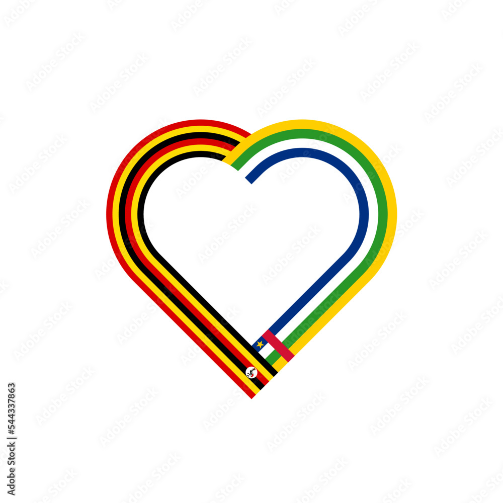 friendship concept. heart ribbon icon of uganda and central african republic flags. vector illustration isolated on white background friendship concept. heart ribbon icon of uganda and central african republic flags. vector illustration isolated on white background
