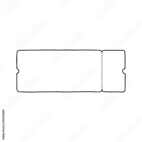 Outline ticket template with a tear-off section. Vector illustration. Copy space. Linear, vector, realistic, outline illustration.