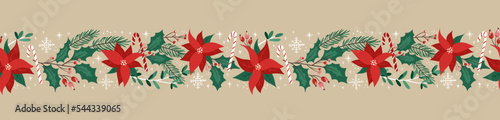 Lovely hand drawn seamless christmas pattern with branches and decoration, great for banners, wallpapers, cards, textiles - vector design