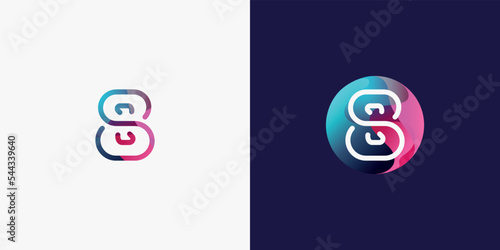 Number 8 in futuristic, sophisticated and techy style. A simple but eye-catching logo, that is very suitable for technology companies such as cryptocurrencies, internet, computers, AI.