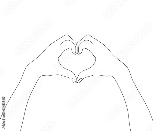 Hands in shape of love heart line art isolated on white background. Minimalistic print design.