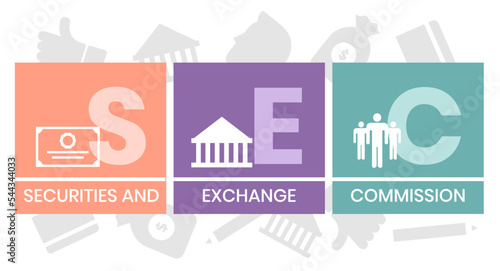 SEC - Securities and Exchange Commission acronym, business concept background. Can be used for web and mobile UI UX Isolated vector illustration