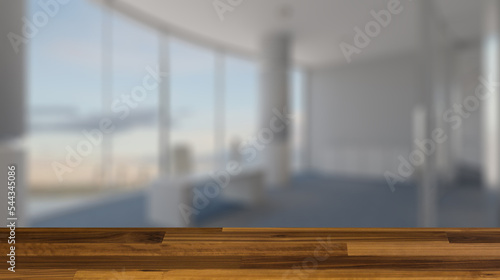 Modern meeting room. 3D rendering.. Background with empty wooden table. Flooring. © COK House