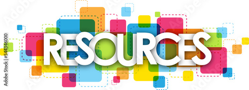 Fotografia RESOURCES typography banner with colorful squares on transparent background