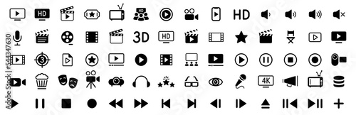 Cinema icons set. Movie Icons collection. Clapper board icon set. Contains such icon as film, movie, tv, video and more. Movie, Video icons, Collection film, TV sign. Vector illustration