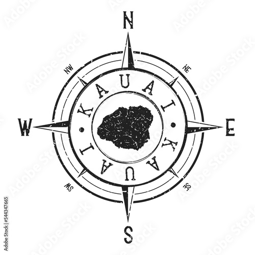 Kauai, Hawaii, USA Stamp Map Compass Adventure. Illustration Travel Country Symbol. Seal Expedition Wind Rose Icon.