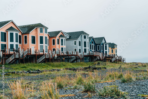 Canvas Print colourfull houses on the coast of Homer Alaska