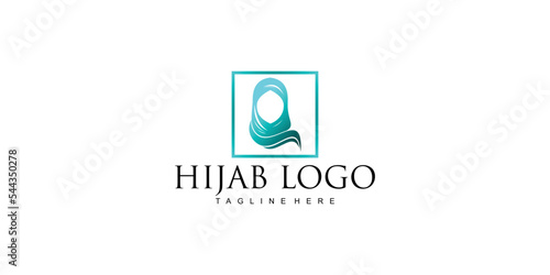 Moslem hijab logo design with modern style premium vector