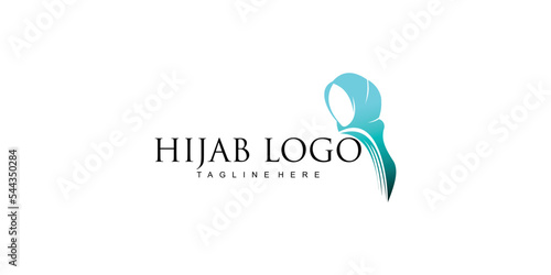 Moslem hijab logo design with modern style premium vector