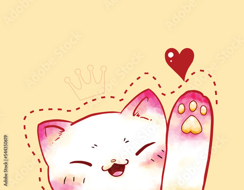 Cute Valentine card in kawaii style. Lovely cat with hearts. Inscription Love you. Can be used for t-shirt print, stickers, greeting card design. 