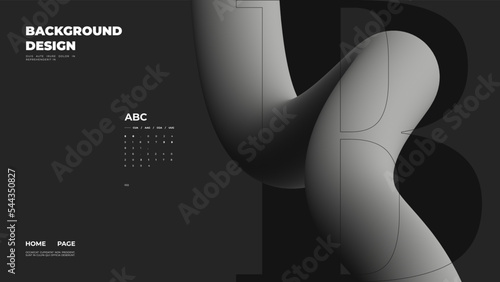 Abstract web page, homepage, landing page concept. Strict and discreet background. Type and 3D shapes.