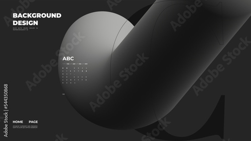 Abstract web page, homepage, landing page concept. Strict and discreet background. Type and 3D shapes.