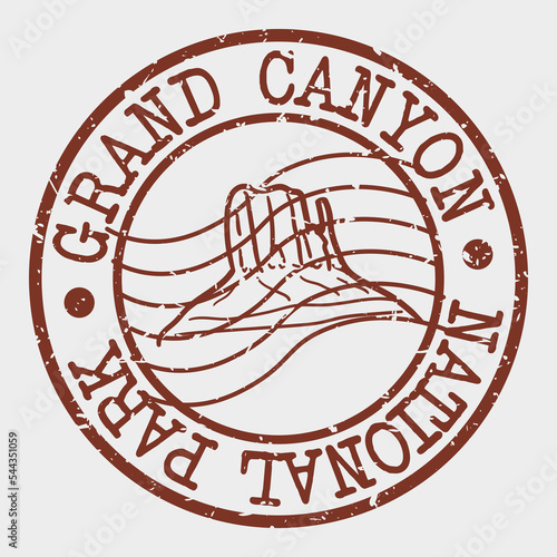 Grand Canyon, Arizona, USA Silhouette Postal Passport. Stamp Round Vector Icon. Design Travel Postmark. 