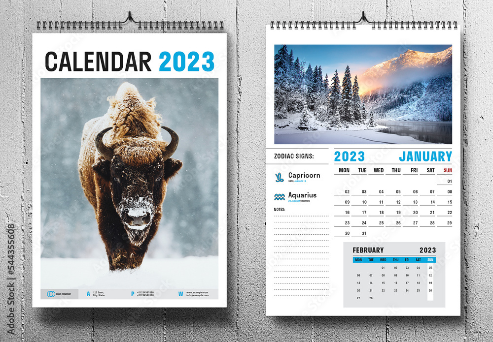 2023 Wall Calendar Layout Stock Template | Adobe Stock