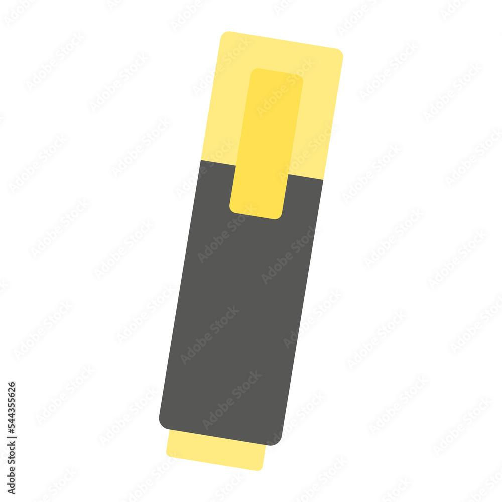 Cartoon yellow highlighter. Flat design stationery. Isolated on white background, EPS10 vector