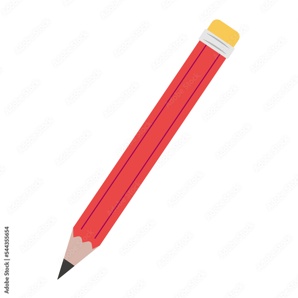 Cartoon pencil, red outlook. Flat design stationery. Isolated on white background, EPS10 vector Cartoon pencil, red outlook. Flat design stationery. Isolated on white background, EPS10 vector