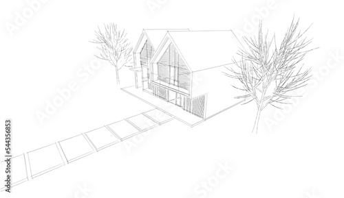 sketch of house with tree