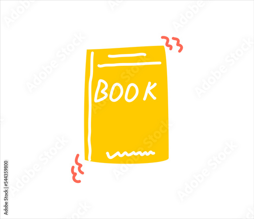 Book icon. Cute yellow book drawn in doodle style