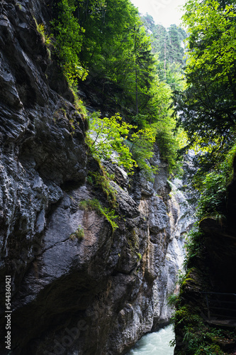 Aareschlucht Gorge, Switzerland - 30 July 2022 , Aareschlucht Gorge formed for thousands of years by the Aare Glacier.