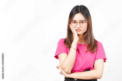 Boring Gesture of Beautiful Asian Woman Isolated On White Background