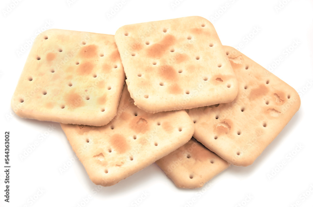 Soda cracker stack closeup, large detailed isolated square crisp whole