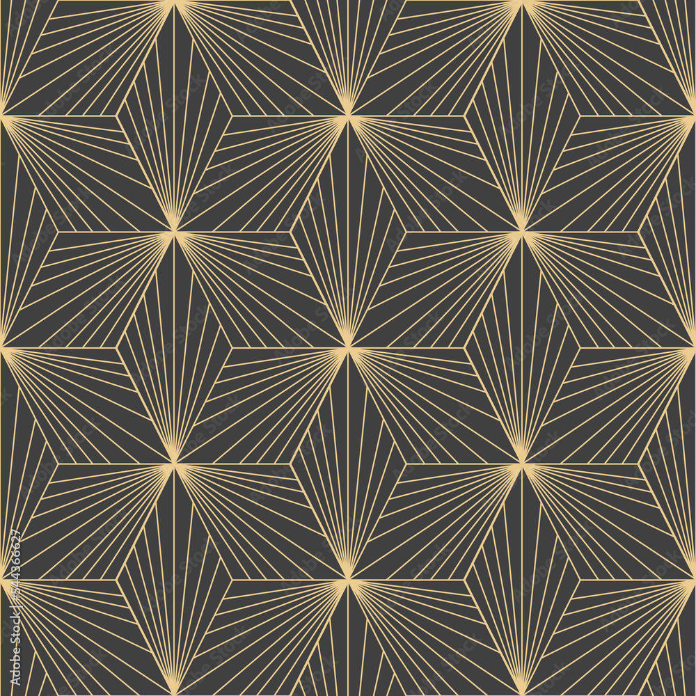 Abstract geometric pattern with lines, rhombuses. A seamless vector background in gold. Holiday beautiful texture