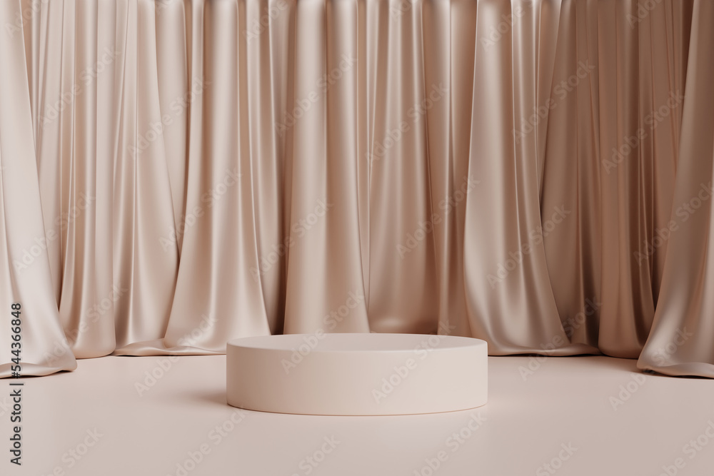 product display podium with luxury curtain background. 3D render