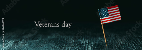 Fotografia American flag and text veterans day, banner format