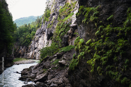 Aareschlucht Gorge, Switzerland - 30 July 2022 , Aareschlucht Gorge formed for thousands of years by the Aare Glacier.