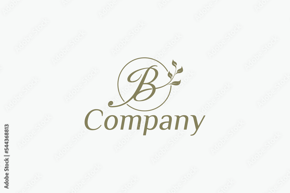 Organic logo with a combination of letter B, circle and leaves. Organic logo with initial letter B. Organic logo with a combination of letter B, circle and leaves. Organic logo with initial letter B.