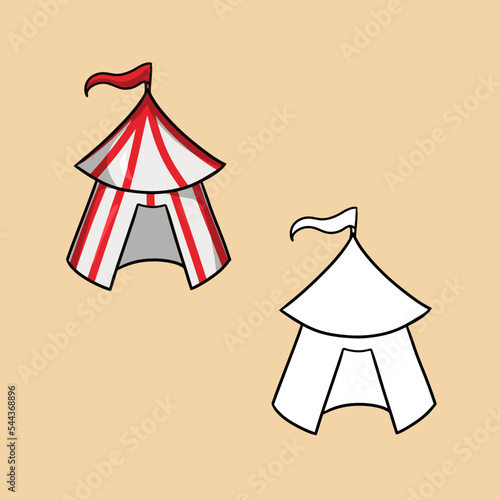 A set of images, a circus tent with red stripes, with a flag, vector cartoon