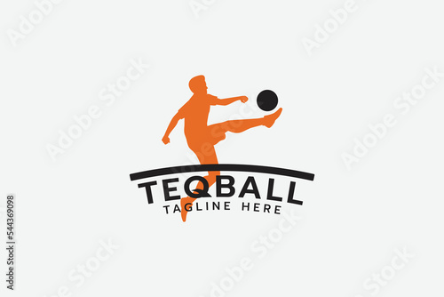 teqball logo with silhouette of a man playing teqball.