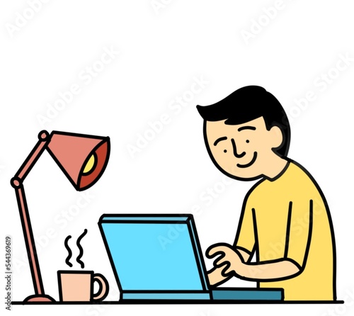 Illustration of man typing away on laptop