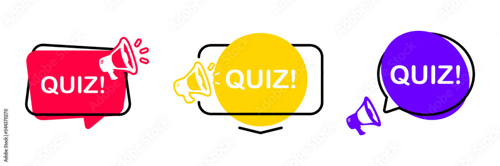 Quiz sign. Megaphone with quiz speech bubble. Answer question sign ...