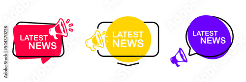 Latest news. Banner latest news with a megaphone badge. Breaking news template with loudspeaker for flyer design. Newspaper sign, advertising coupon. Daily information. Vector illustration