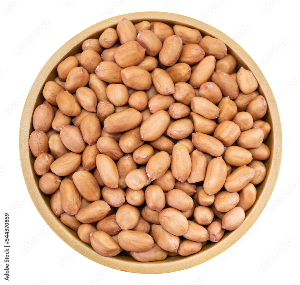 Peanuts in wooden bowl top view. Peanuts in a bowl isolated on transparent background with PNG Peanuts in wooden bowl top view. Peanuts in a bowl isolated on transparent background with PNG
