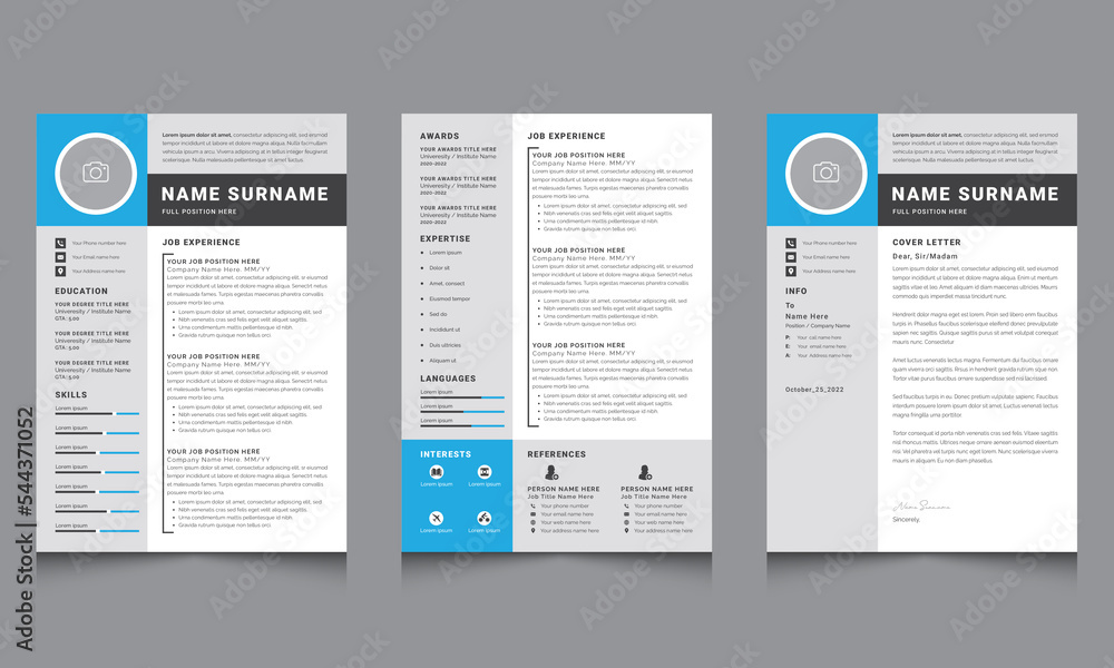 Clean and Professional Resume CV Templates with Cover Letter Layout Dark and Gray Sidebar Design