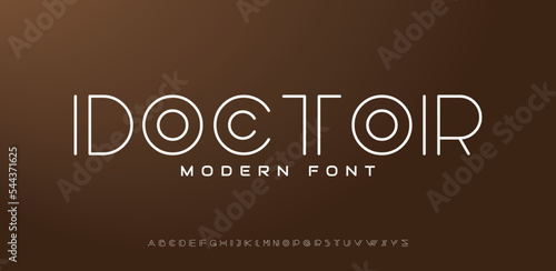 DOCTOR, minimal line font. Alphabet letter fonts for tech. Typography modern style font set for logo, Poster, Banner. Vector typeface illustration.	