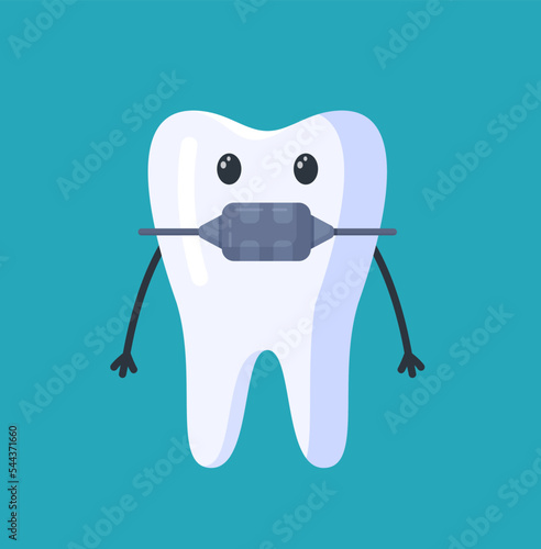 Vector illustration of braces character. Complex orthodontic fixed constructions for correcting the position of teeth.