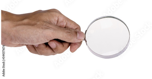 hand holding magnifying glass isolated and save as to PNG file