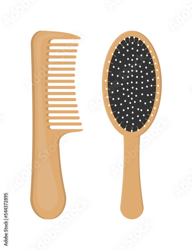 Two wooden combs illustration isolated on white background